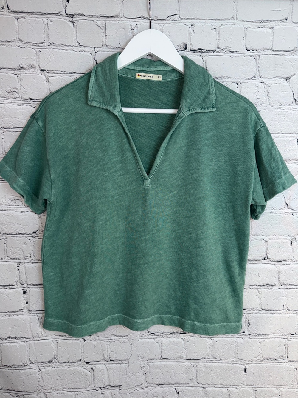 MARINE LAYER Washed Teal Slub Polo Tee Open Collar Short Sleeve XS